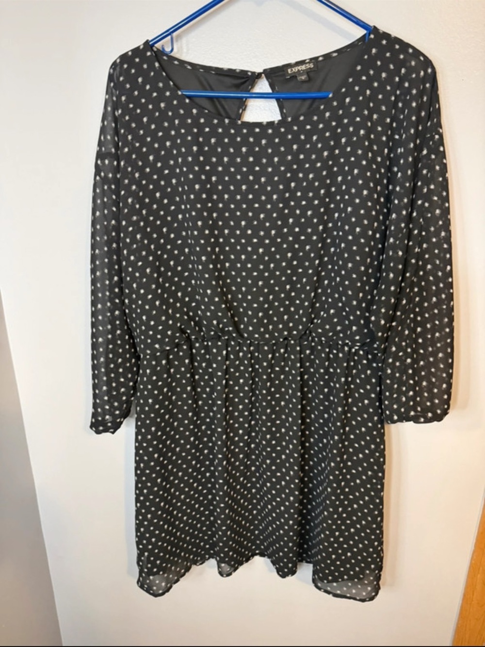 Express Black Polka Dot Long Sleeve Dress